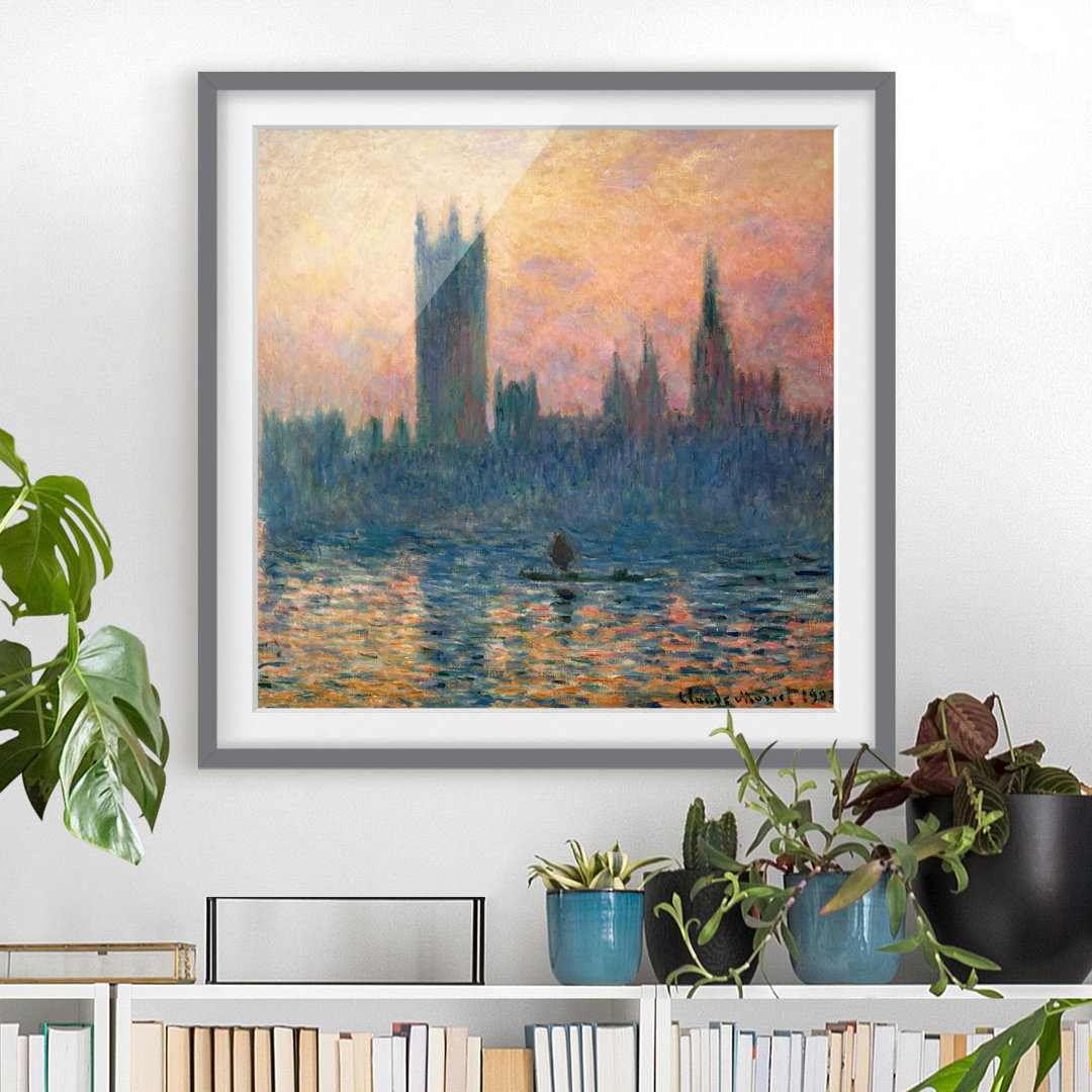 Gerahmter Kunstdruck Das Parlament in London bei Sonnenuntergang von Claude Monet