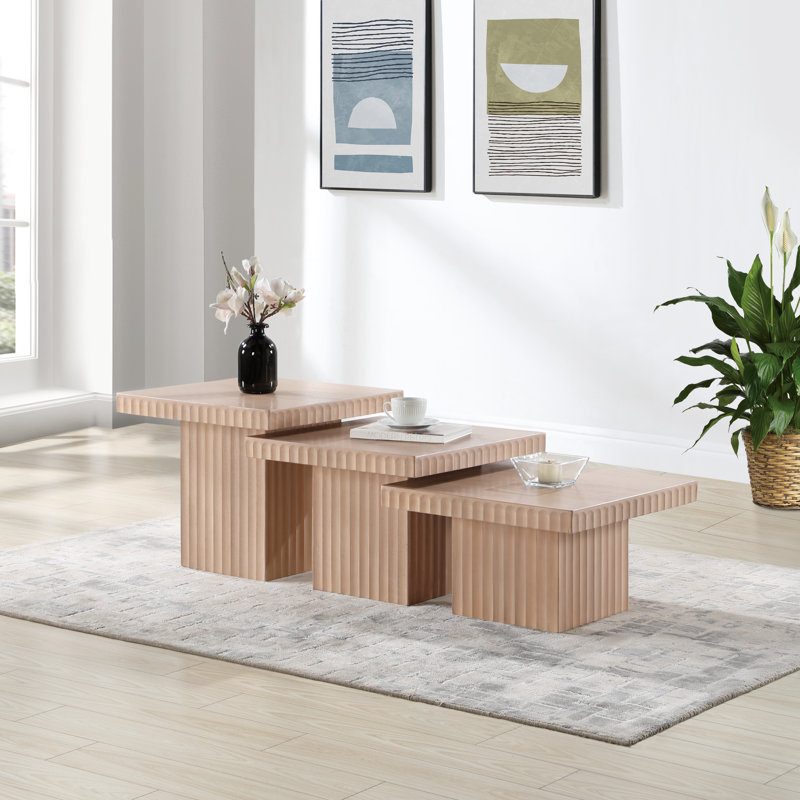 Table basse Sioeli, Naturel, 3 tables, Table 1-12" H/Table 2-15" H/Table 3-18" H