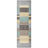 Hand Knotted Wool Striped Area Rug in Silver/Light Blue/Yellow