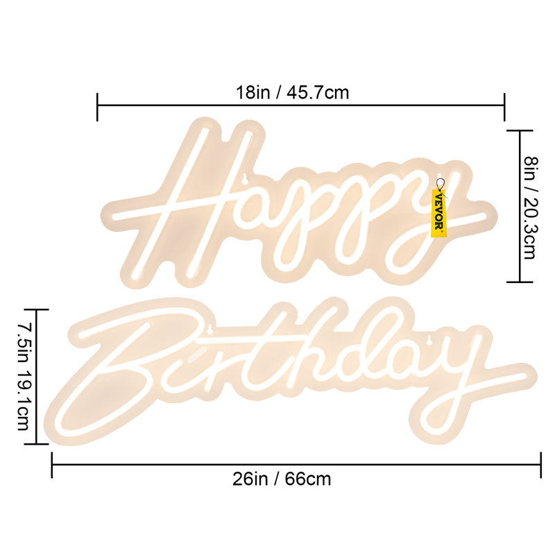 Enseigne néon 8 po Happy Birthday