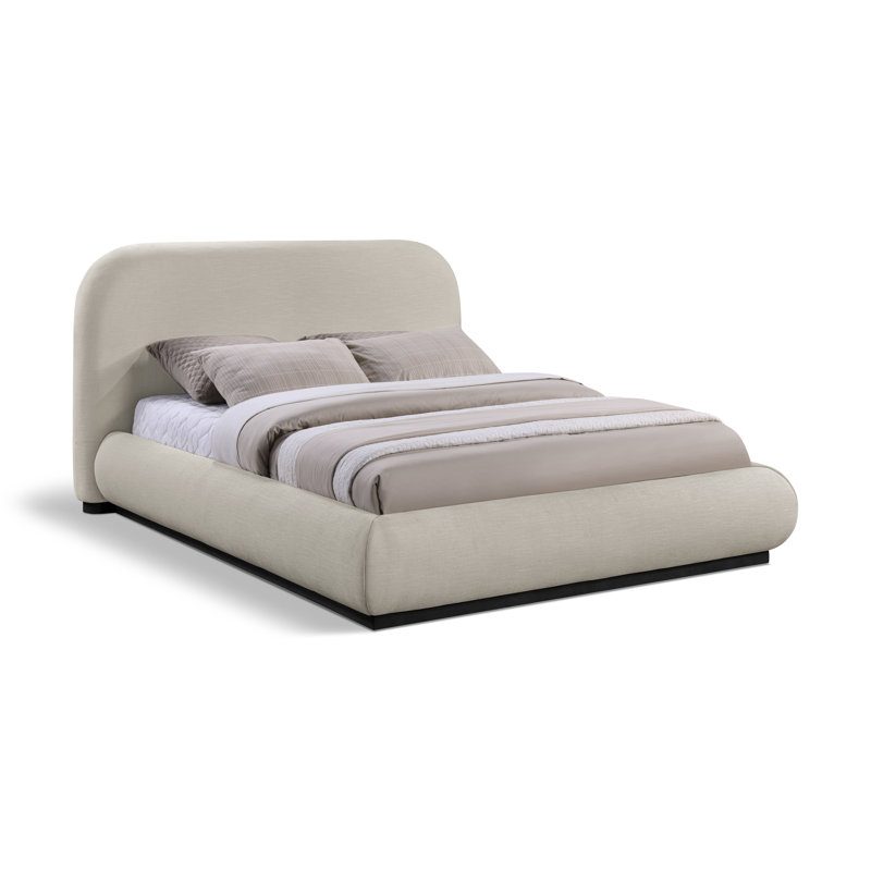 Humayrah Upholstered Panel Bed, Full/Double, Beige Chenille Fabric / Stained Black
