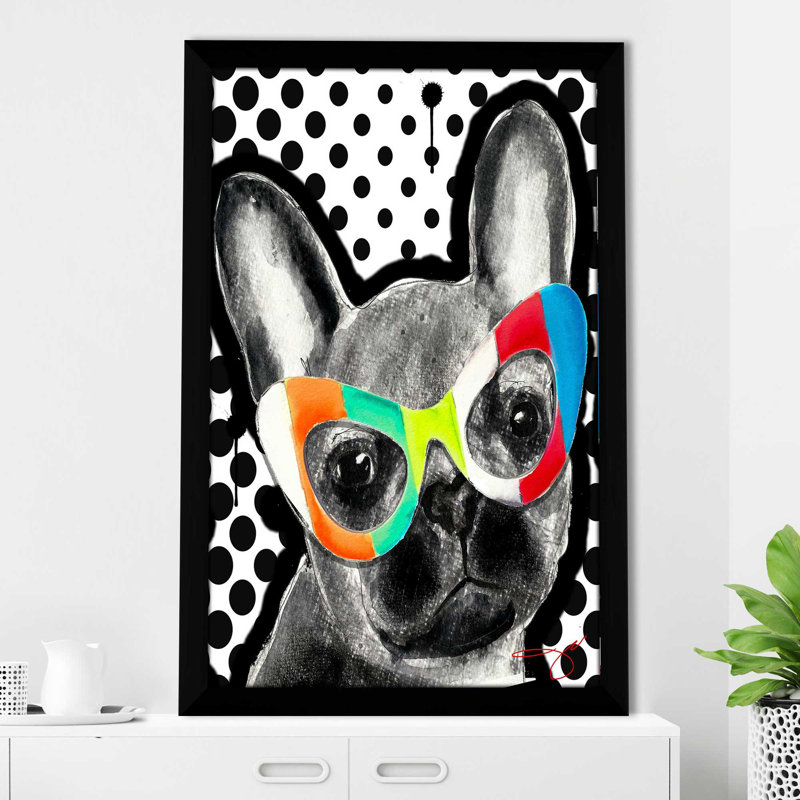 Bouledogue français (vertical) par By Jodi - impression, Cadre noir, H 49,5 po x l 33,5 po x P 1 po