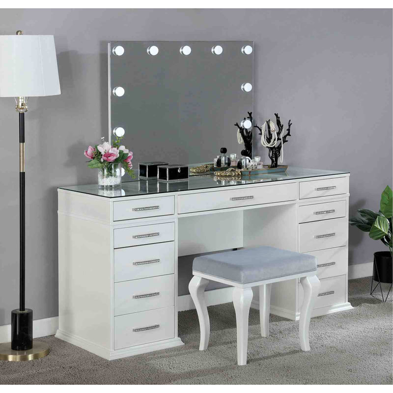 Ensemble de meuble-lavabo 1Pc avec tabourets rembourrés Glam Style 8Mm