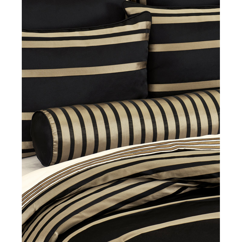 Charleston Black and Gold Satin Bolster Decorative Throw Pillow
