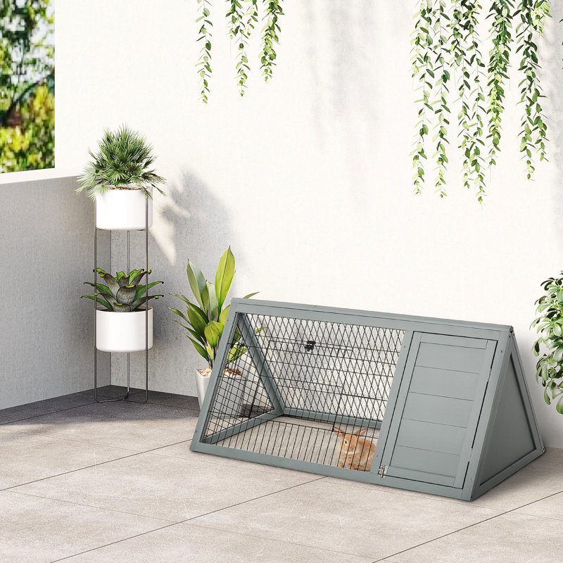 Lapin en bois gris avec couloir extérieur et fil de ventilation - 46 po x 24 po, portatif compact pour petits rongeurs, gris ventilé, animaux passionnés