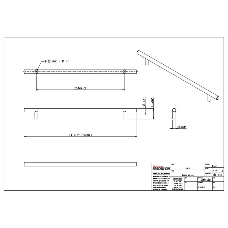 Naples 11 5/16" Center to Center Bar Pull, Satin Nickel
