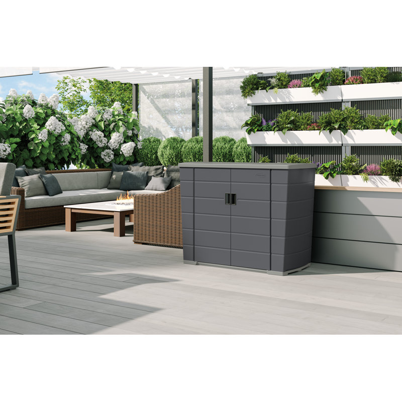 Armoire-boîte en résine pour rangement extérieur l 49,75 po x P 23,5 po Suncast, fabriquée aux États-Unis, Gris colombe