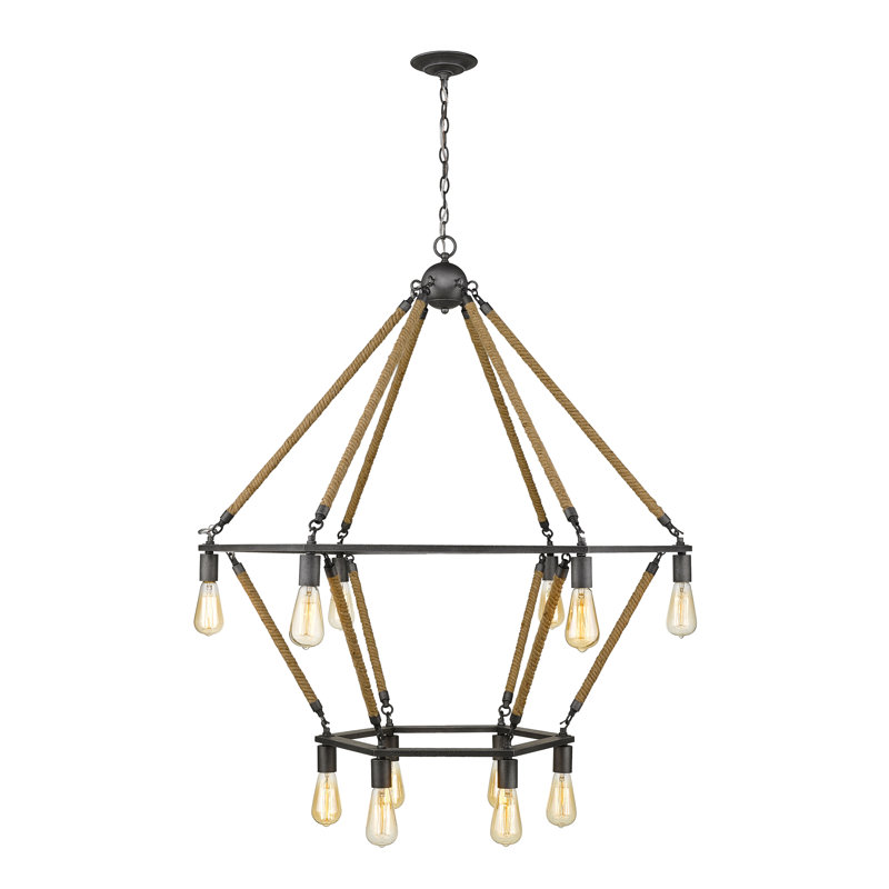 Lustre géométrique unique à 12 lumières avec accents de corde Bloomington