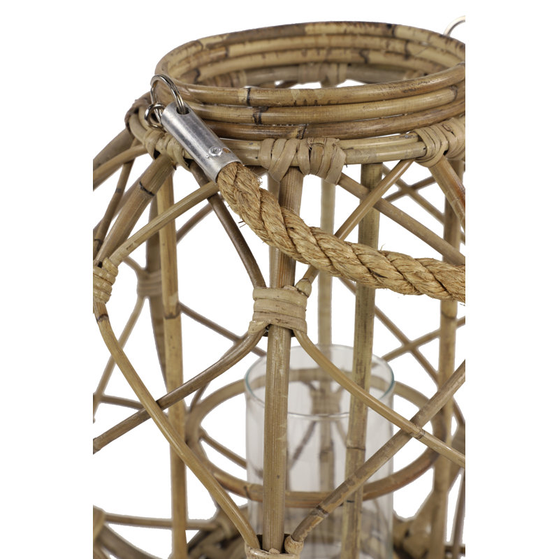 Lanterne ronde en rotin tissé rustique, Brun, H 10,5 po x l 13 po x P 13 po