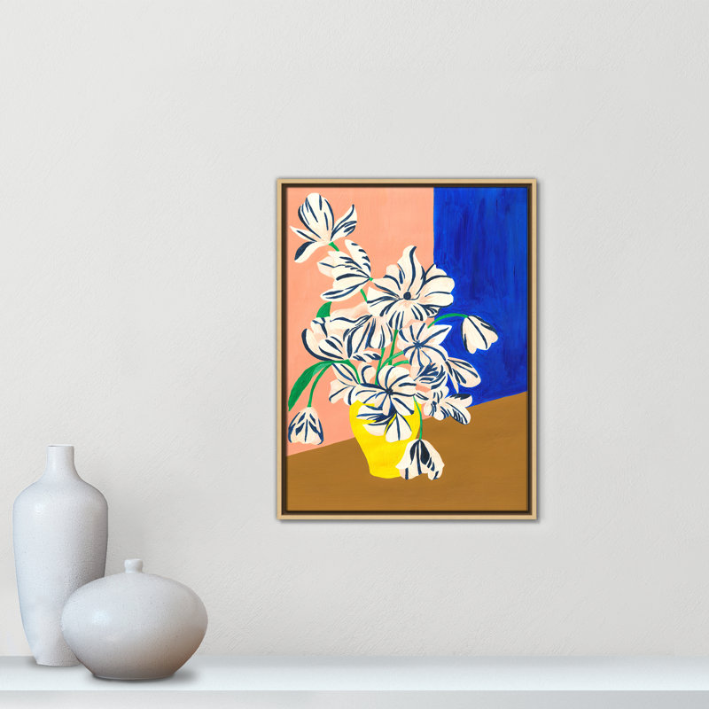«Stripey Flowers Print» par Violets Print House, 19.5'' W x 25.5'' H, Framed Canvas, Flotteur naturel