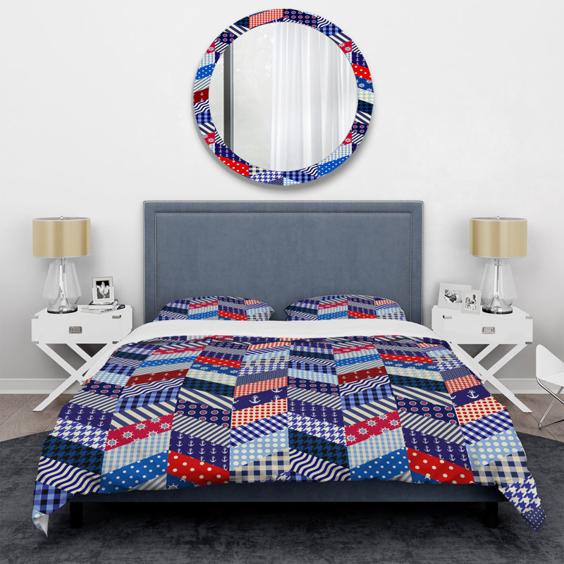 Multicolor Lines Patchwork - Ensemble de housse de couette à motif, Housse de couette simple + 1 taie décorative stan