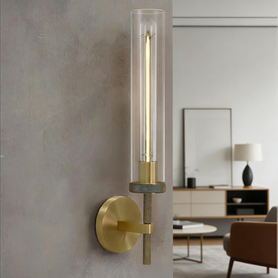 Appliques murales en laiton avec abat-jour tubulaire en verre, lumières de meuble-lavabo dorées de 19 po pour la salle de bain, le salon, le couloir, le foyer et l'escalier, ampoule E26 incluse, éclairage à 360 °