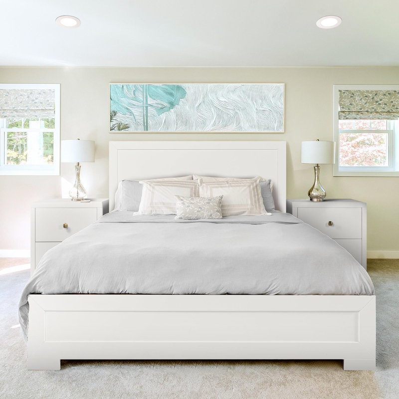 Trent Wood Low Profile Platform Bed, King, White