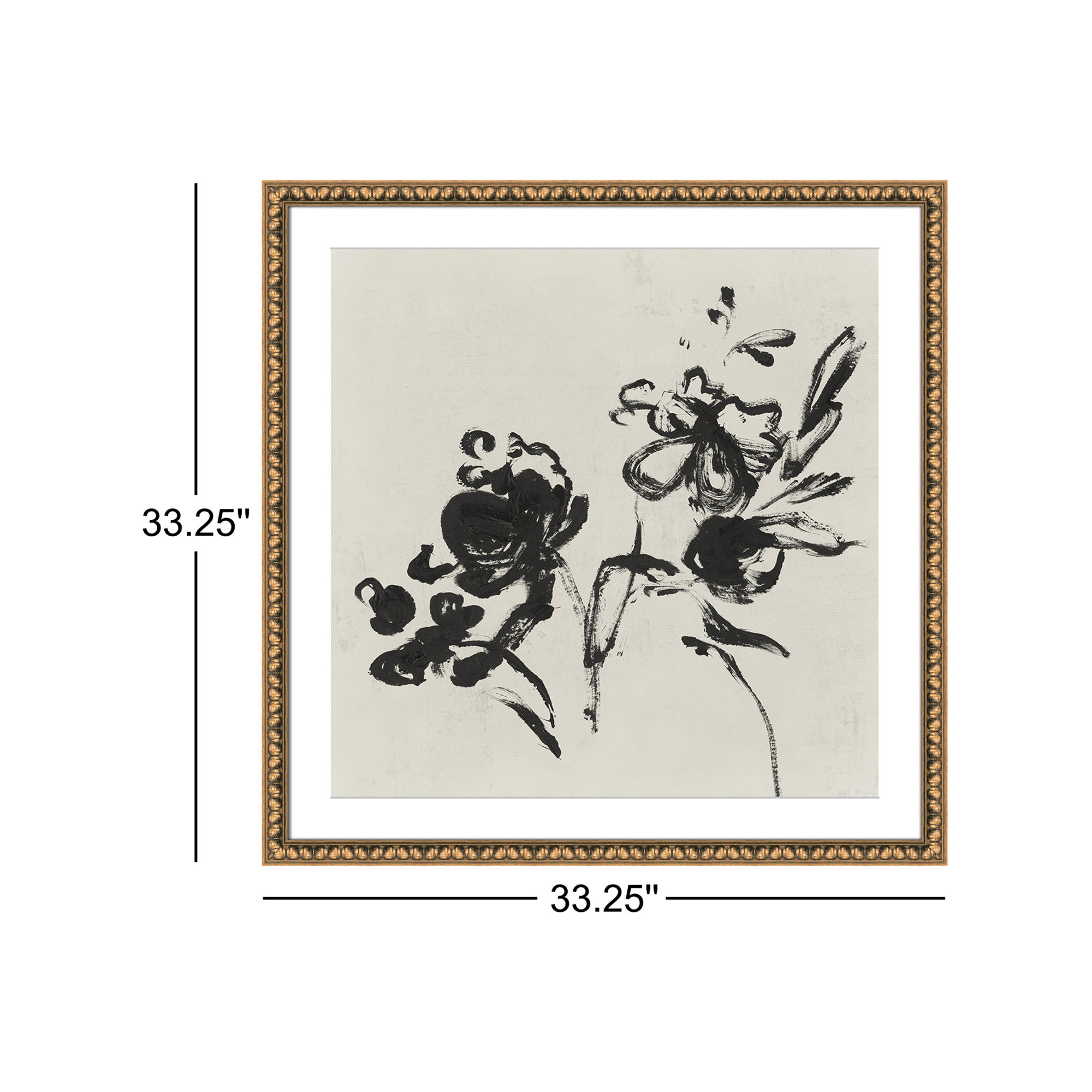 Black Florals I by Isabelle Z - Picture Frame Painting, Gold Bead, 33.25" H x 33.25" W 