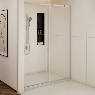 56-60"W X74"H Semi-Frame Single Sliding Shower Door,304 Stainless Steelin,5/16" (8Mm) Thick SGCC Tempered Clear Glass,Type C Wrapped Guide Rail Anti-Derailment Pulley