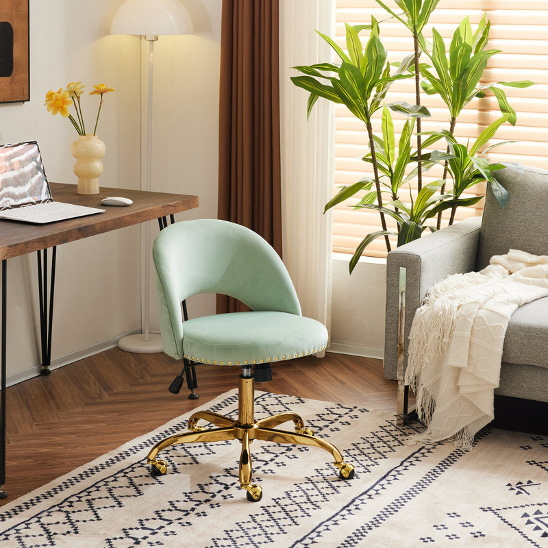 Fauteuil de bureau avec roulettes, Velours, Vert menthe