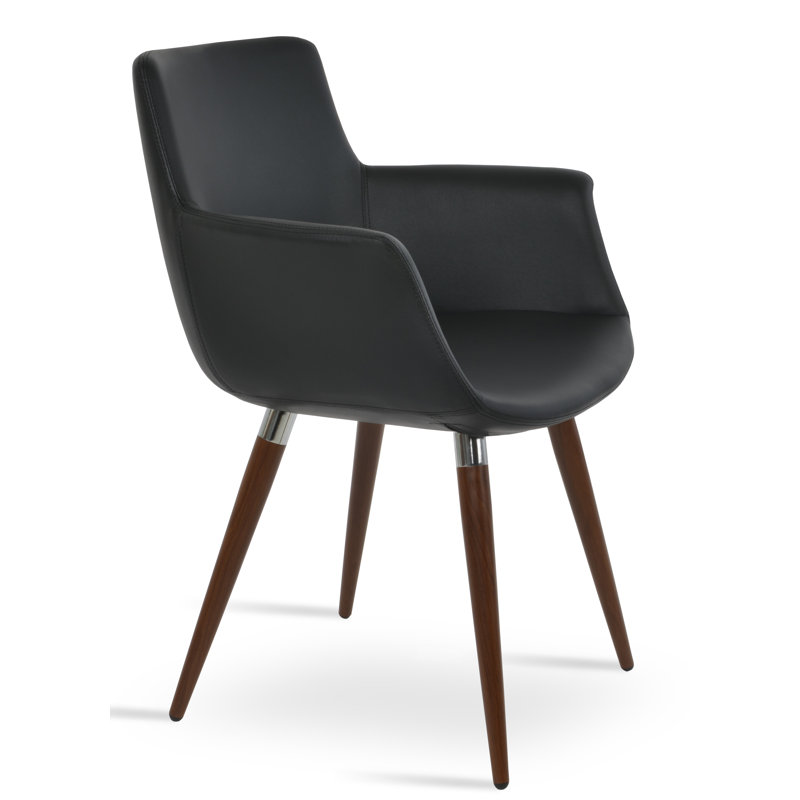 Chaise avec accoudoirs Bottega, Noyer / chrome, Noir