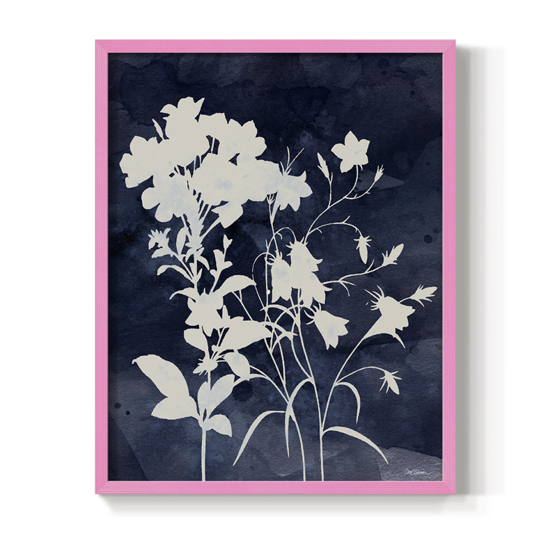 Indigo Botanical II, reproduction encadrée revisitée - bois massif, H 30 po x l 24 po, Rose