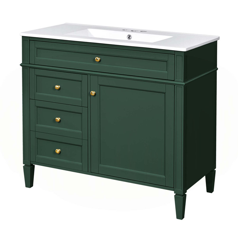 Meuble-lavabo moderne avec rangement abondant et fabrication durable, Vert