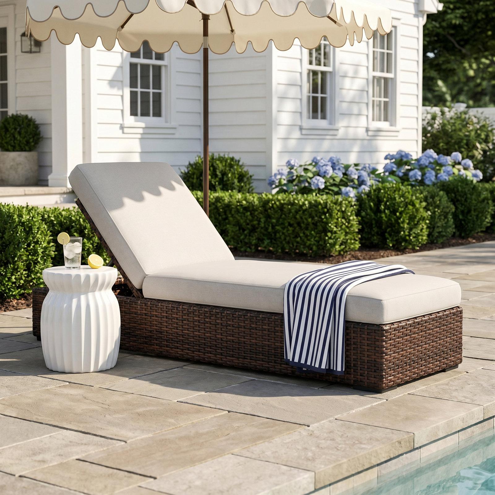 78.75'' Outdoor Resin Wicker Chaise Lounge, Canvas Flax Sunbrella® Canvas