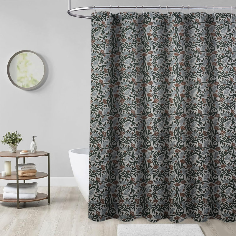 Rideau en lin pour salle de bain Fab divine | Rideau de douche Global Boho, tiges Throny, vert, H 108 po x l 30 po