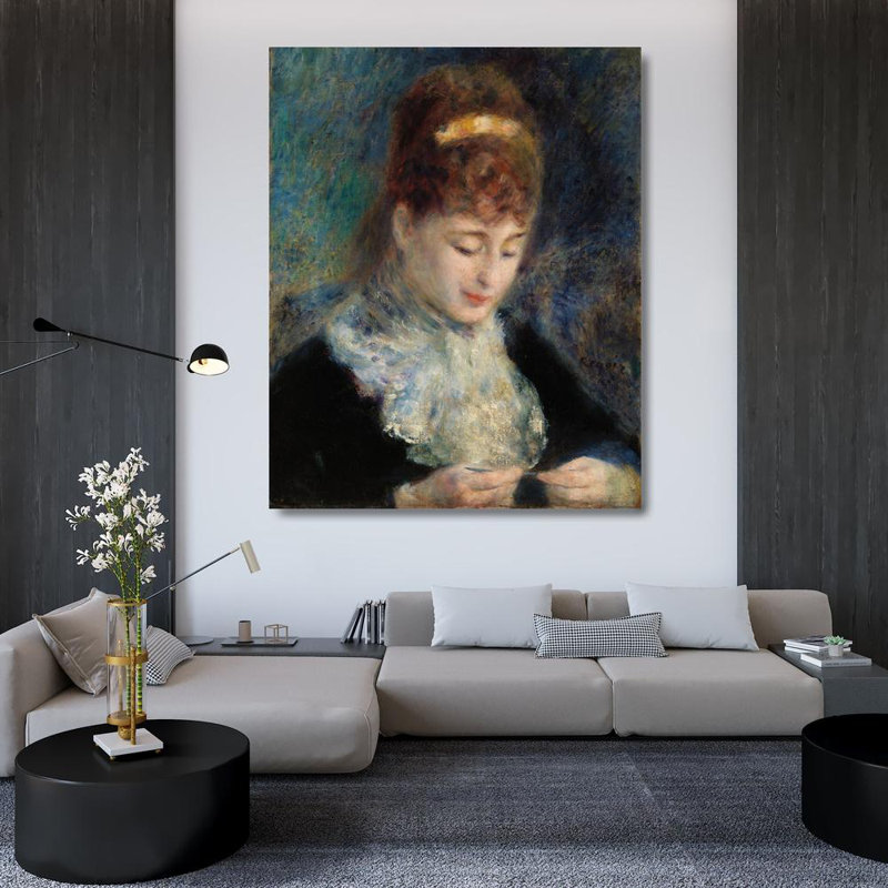 «Woman Crocheting» par Pierre-Auguste Renoir - Art mural sur toile tendue avec châssis, H 48 po x l 33 po