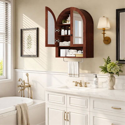 Armoire murale cintrée avec portes miroir et étagères réglables pour buanderie et salle de bain
