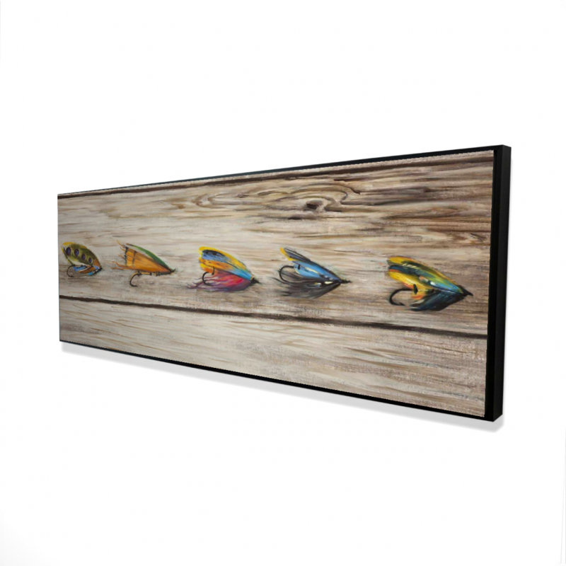 " Fishing Flies With Wood Background "