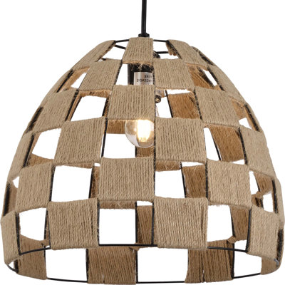Magan 1-Light Black Single Island Pendant Light with Checkered Hemp Rope Shade