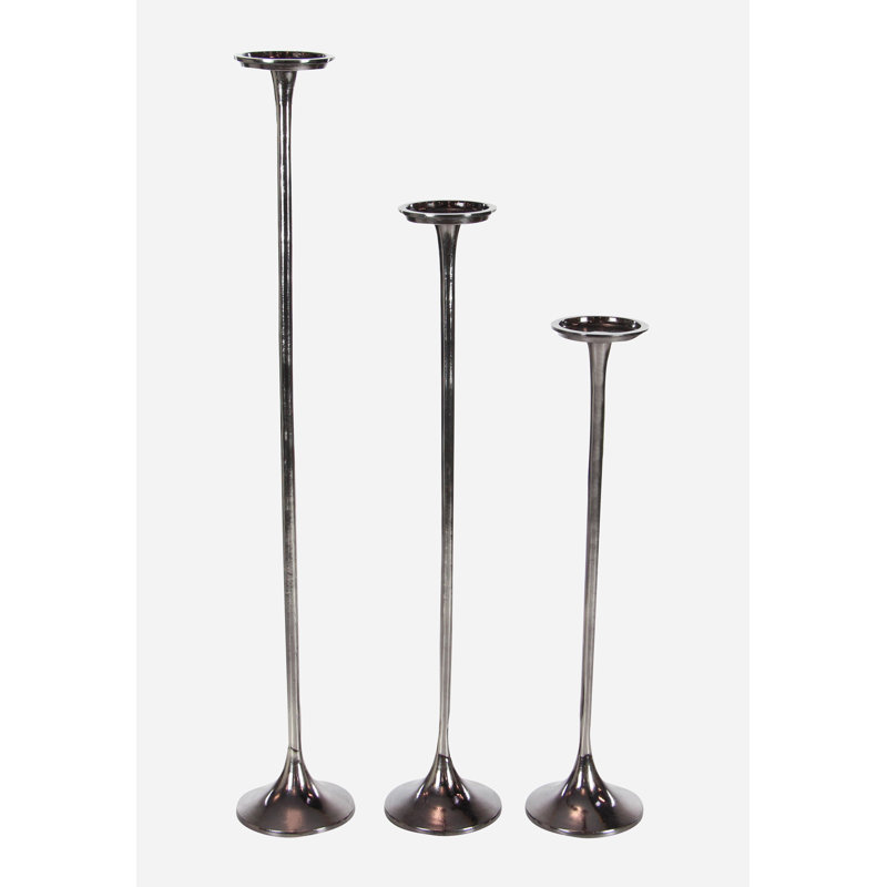 Ensemble de 3 porte-bougies en aluminium 3 pièces, 27 po, 32 po, H 40 po, Gris foncé