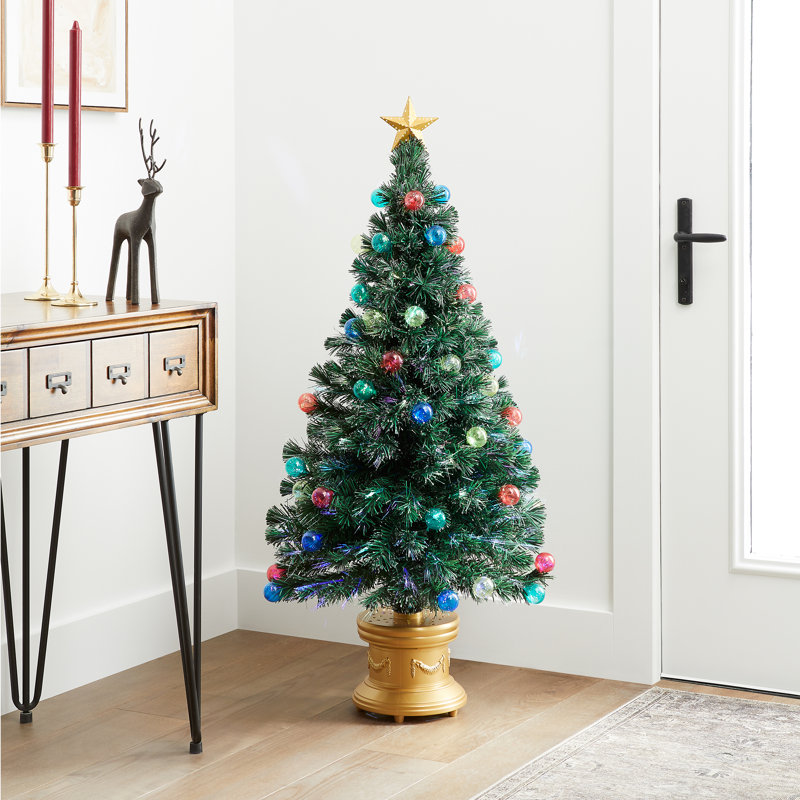 Fiber Optic Fireworks Tree with Ball Ornaments, 4.6' H