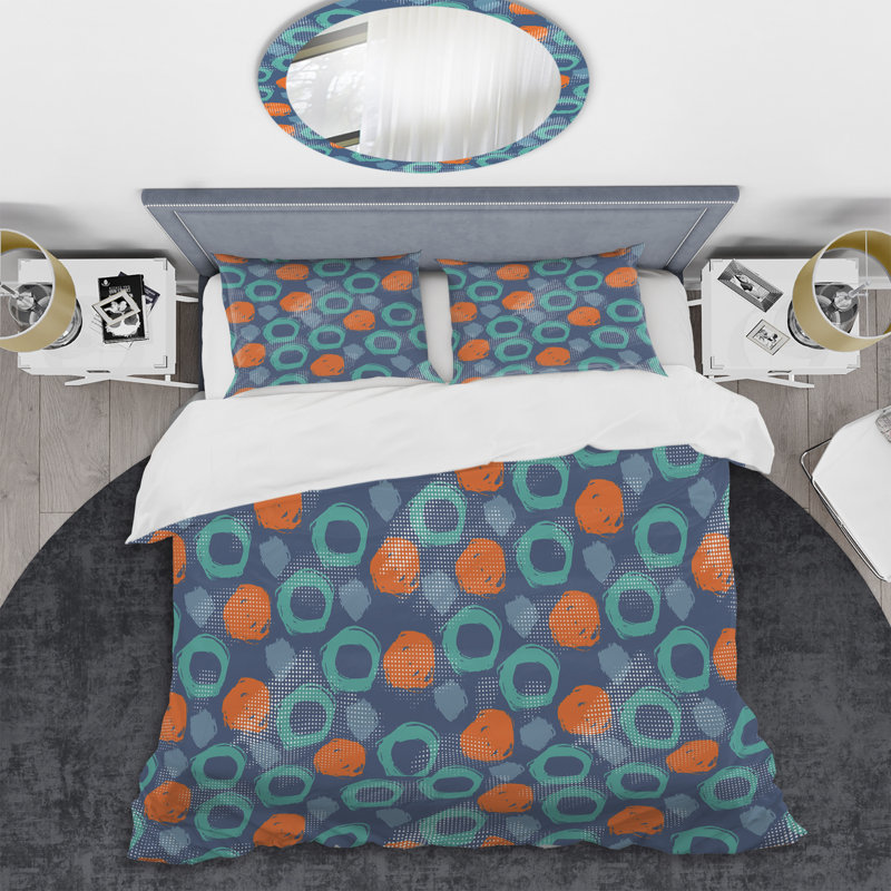 Ensemble de housse de couette en microfibre bleu / orange 3 pièces, Housse de couette simple + 1 taie décorative stan