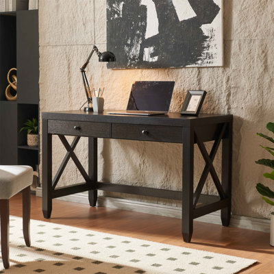 Table de bureau à domicile avec deux tiroirs et poignées en bois