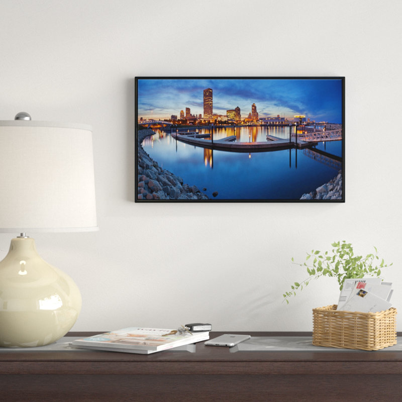 «Milwaukee Panoramic View», photographie sur toile à cadre flottant, H 16 po x l 32 po x P 1 po
