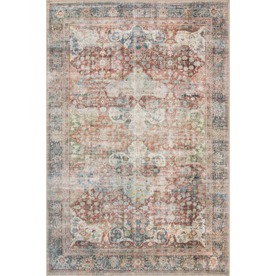 Oriental Terracotta/Blue/Ivory Area Rug