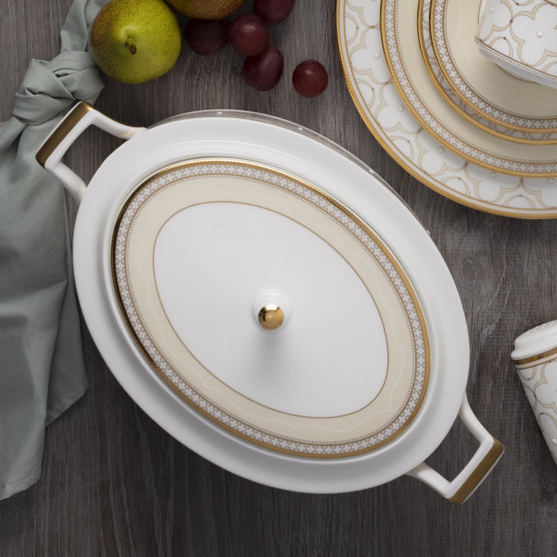Noritake Trefolio Gold Covered Vegetable Bowl, 67 oz.