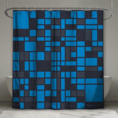 Blue Rectangular Grid Shower Curtains Extra Long