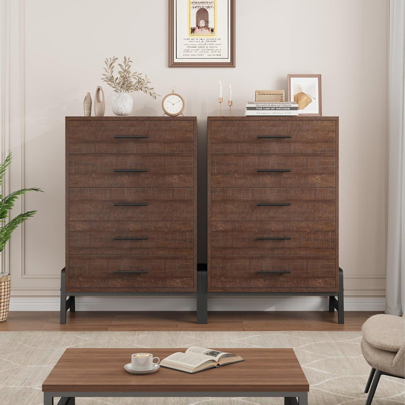 50.5-Inch Tall 5-Drawer Freestanding Cabinet in Brown - Large Capacity Wood Storage Unit for Living Room, Bedroom or Entryway
