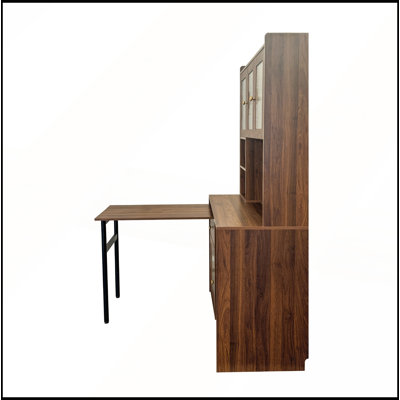 Computer Desk with Glass Door, Rotating Desktop, and Ample Storage for Home Office or Study, Ideal for Maximizing Space and Organization.