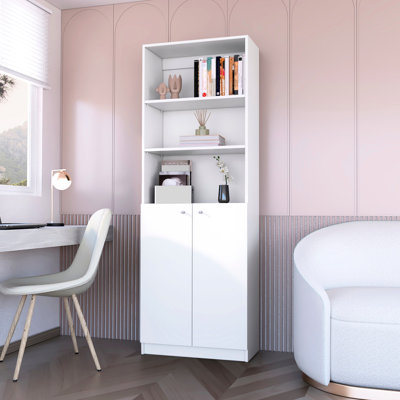White 2-Door Bookcase For A Designed Living Space Tidy And Attractive Home