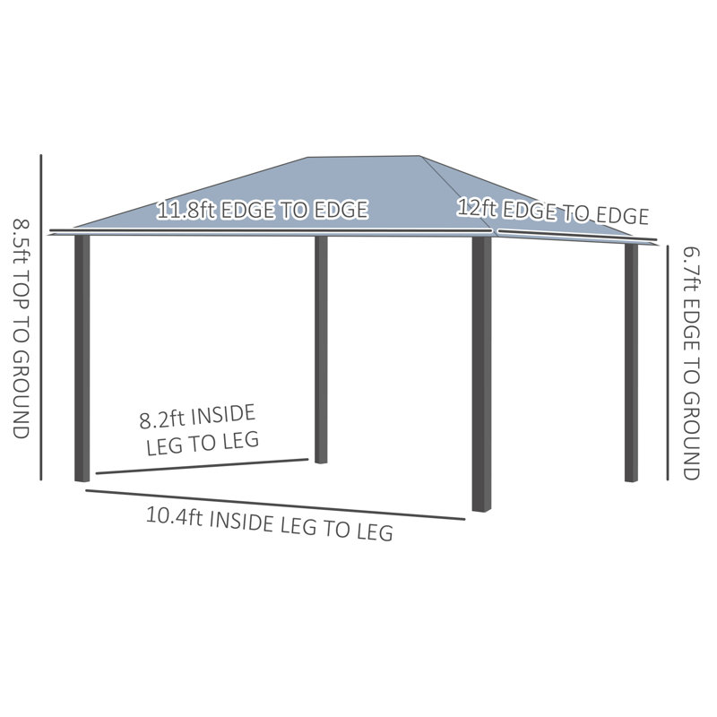 Gray Aluminum Frame Hardtop Gazebo with Polycarbonate Roof and Netting