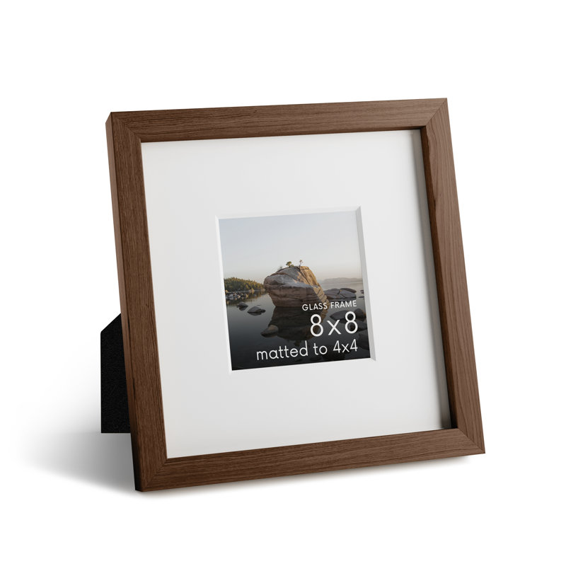 Cadre photo en bois massif avec verre, Noyer, L 8 po x H 8 po
