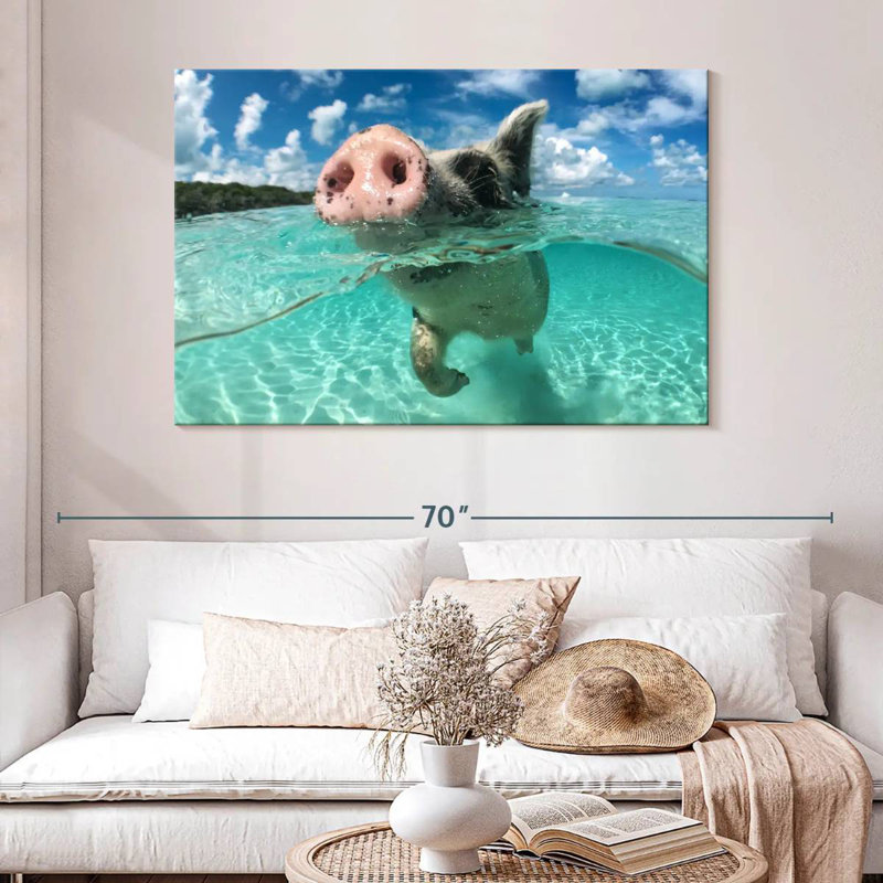 Cochon nageant Brampt, H 32 po x l 48 po