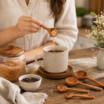 Wooden Measuring Spoons Set of 4, Handcrafted Natural Wood Kitchen Tools