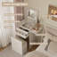 Dressing Table with LED Lighted Mirror, Makeup Vanity Desk with Stool and 2 Drawers, 50CM Desktop Vanity Table-1690793519