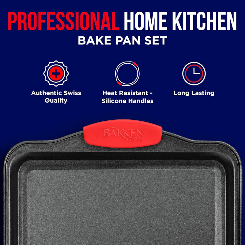 Medium Nonstick Carbon Steel Cookie Sheet Pan with Red Silicone Handles