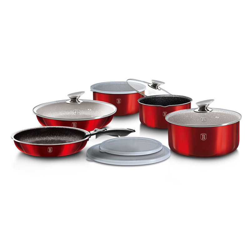 9 - Piece Non-Stick Aluminum Cookware Set, Burgundy