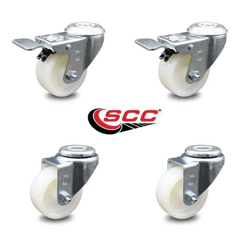 3 Inch Nylon Wheel Swivel Bolt Hole Caster Set with 2 Total Lock Brake SCC