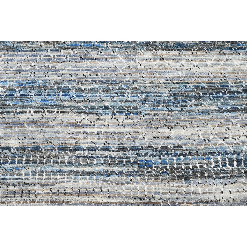 Hand Knotted Striped Area Rug in Blue/Gray
