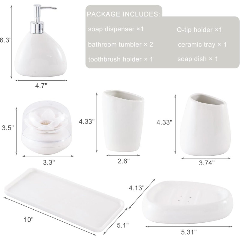 Ceramic Bathroom Accessory Set, 7 Pieces